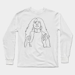 Beautiful woman with long hair line art Long Sleeve T-Shirt